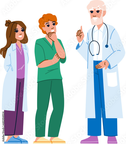 hospital medical students training vector. student clinic, education health, professional class hospital medical students training character. people flat cartoon illustration