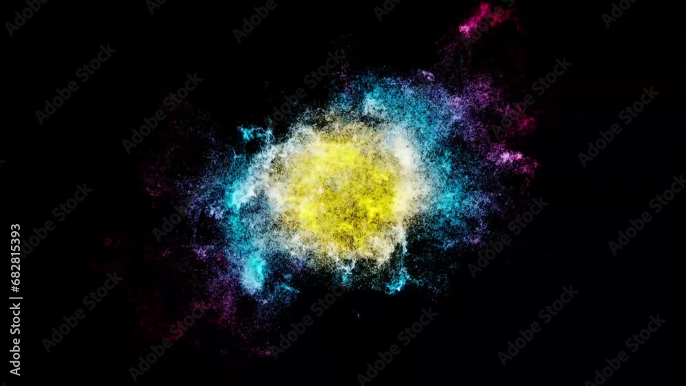 Abstract background 3D animation shiny particles sparks light and energy waves outburst and transformation