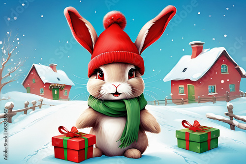 christmas bunny. Generative AI
