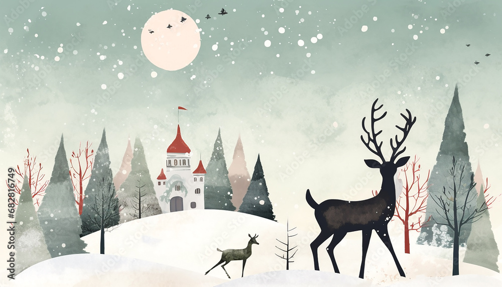 Naklejka premium Christmas greeting card. Merry Christmas. Deer
