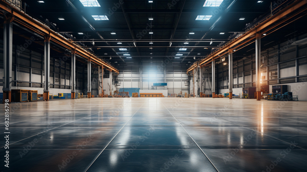 Warehouse or storehouse with empty warehouse floor