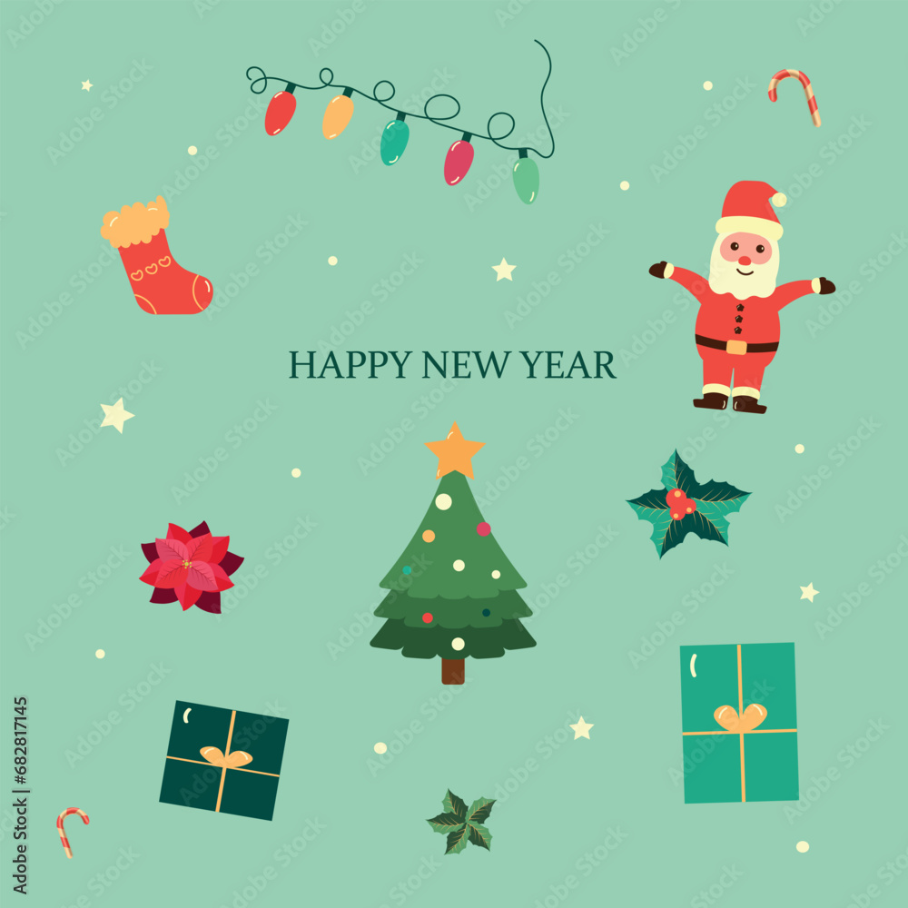New year christmas card with santa claus vector illustration New year christmas card with santa claus vector illustration