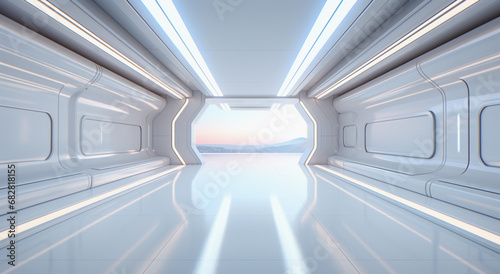Futuristic tunnel corridor with glowing lights illustration