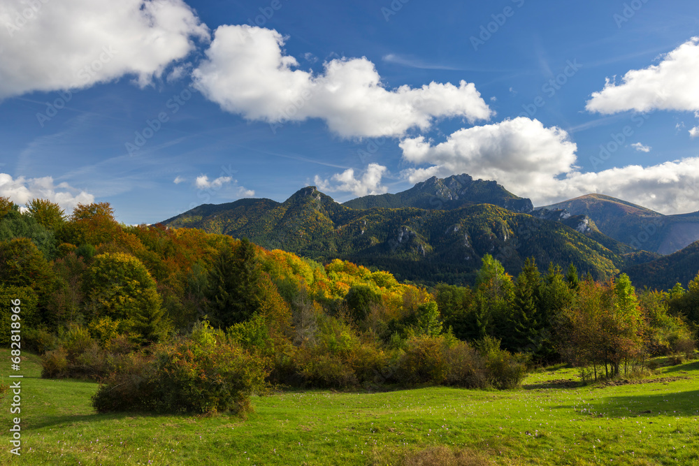 Autumn landscape in Mala Fatra National Park with Velky Rozsutec peak, Slovakia