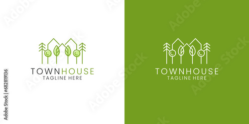 Town house minimalist logo design with tree