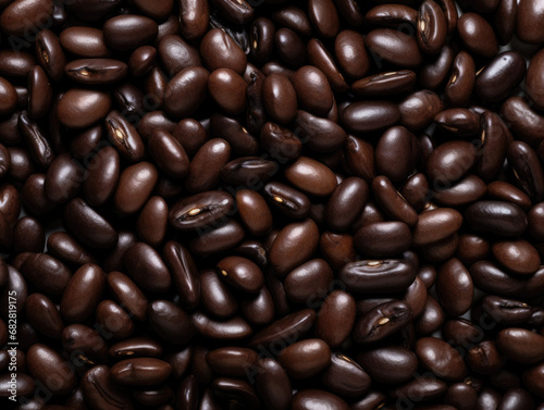A detailed close-up of a heap of black or dark brown beans.Generative AI