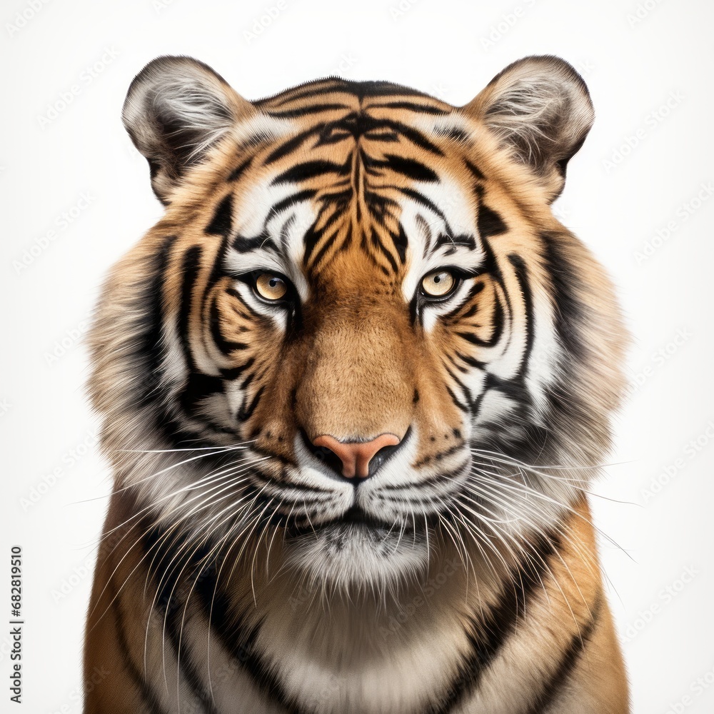 Wild cat tiger face panthera tigris photorealism style on white background