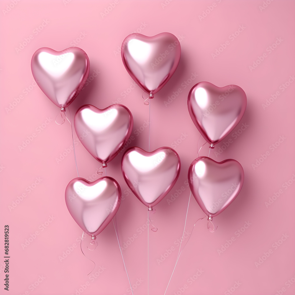 Heart balloons 3d render illustration for celebration or birthday party