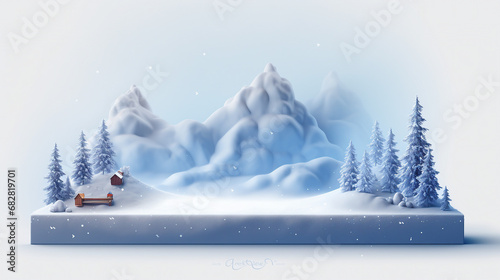 christmas winter landscape with snow drifts and snowy forest scene
