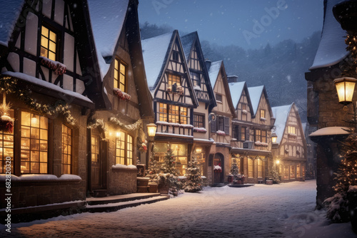 Snow-Covered Village in the Holiday Season