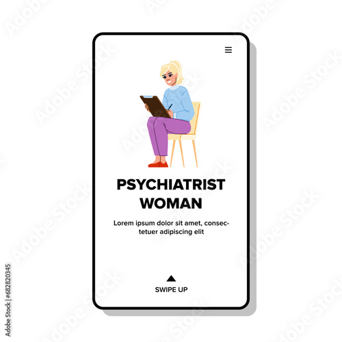 psychologist psychiatrist woman vector. psychology counselor, psychotherapy conversation, session doctor psychologist psychiatrist woman web flat cartoon illustration