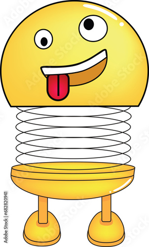 Vector illustration of spiral emoticon with body and legs. Cartoon spiral Emoji mockingly sticking out tongue. Cute emoticon, child icon.