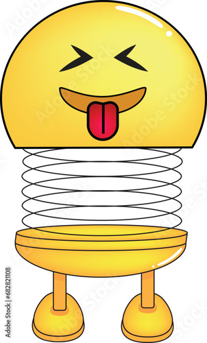 Vector illustration of spiral emoticon with body and legs. Cartoon spiral Emoji mockingly sticking out tongue. Cute emoticon, child icon.