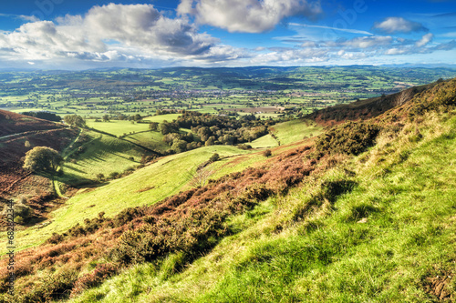 Landscape with Hills and Blue Sky (Moel Famau Country Walk in North wales, UK.) photo