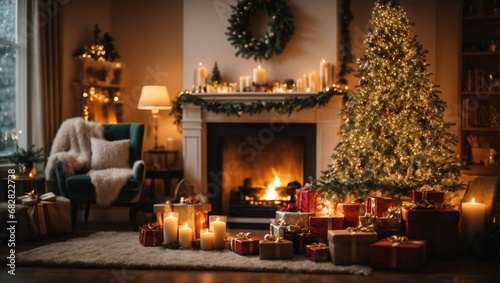 fireplace with christmas decorations