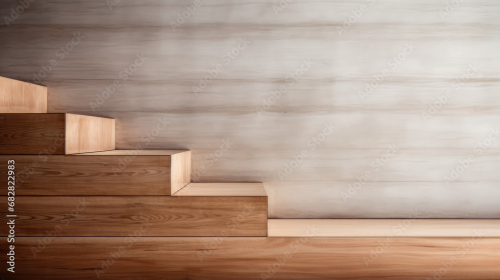 Close-up of a minimalist wooden staircase with clean lines.