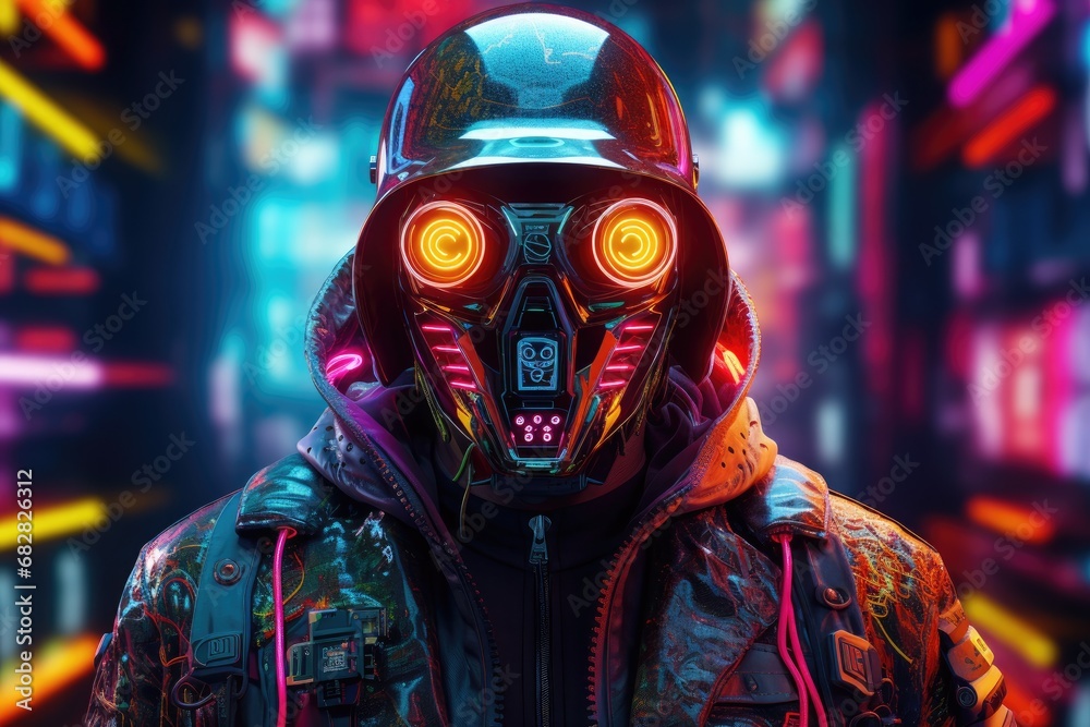 Futuristic Fusion: Cyber Santa, Half Robotic, Half Jolly - Neon Portrait in a Cybernetic Christmas World Futuristic Fusion: Cyber Santa, Half Robotic, Half Jolly - Neon Portrait in a Cybernetic Christmas World