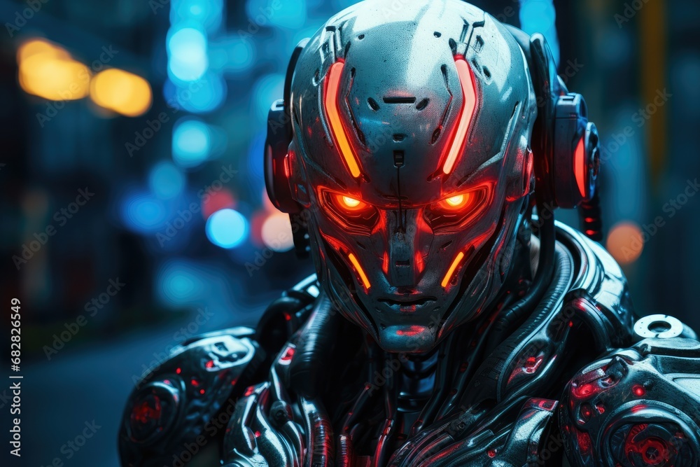 Futuristic Fusion: Cyber Santa, Half Robotic, Half Jolly - Neon Portrait in a Cybernetic Christmas World Futuristic Fusion: Cyber Santa, Half Robotic, Half Jolly - Neon Portrait in a Cybernetic Christmas World