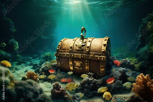 Treasure chest underwater in ocean with AI