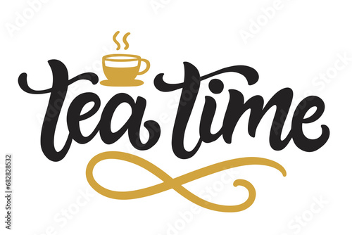 Tea Time Inscription Logo. Hand Written Lettering
