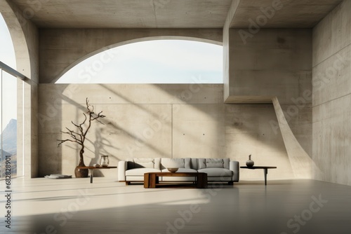 Minimalistic concrete interior with columns