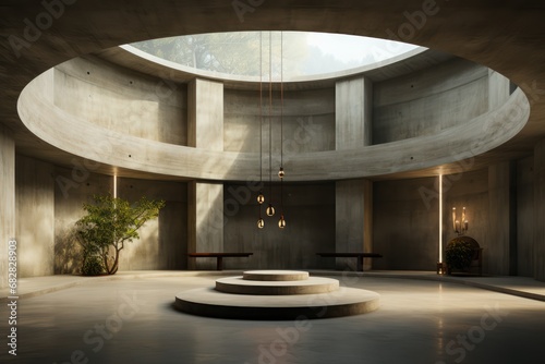 Minimalistic concrete interior with columns