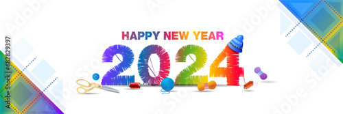 Happy new year 2024 Concept design. Winter fashion, textile, lifestyle and garment industry background. photo