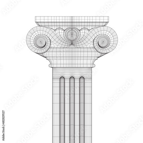 Roman column wireframe. Illustration on white background for design. Classical column architecture element. Logo concept for construct. Vector Art of Classic Architecture.