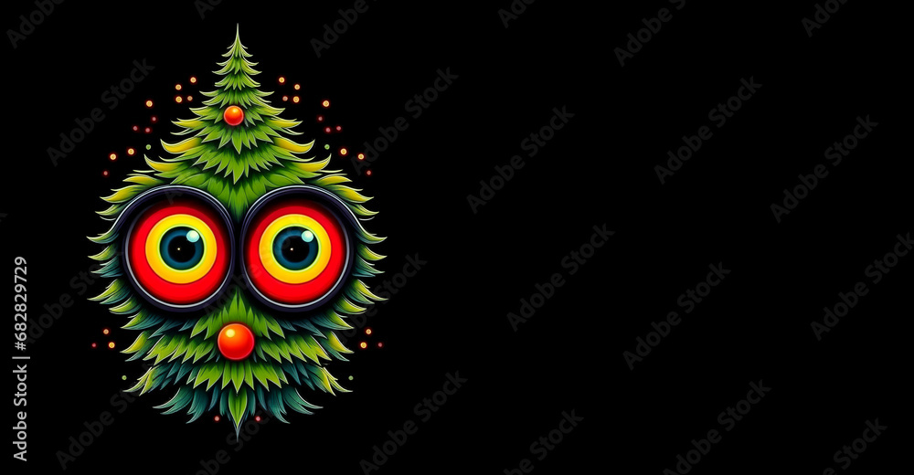 creative Christmas tree with big eyes. Merry Christmas, Happy New Year. winter holidays. artificial intelligence generator, AI, neural network image. background for the design. creative Christmas tree with big eyes. Merry Christmas, Happy New Year. winter holidays. artificial intelligence generator, AI, neural network image. background for the design.