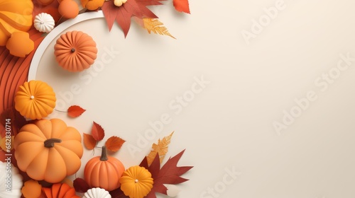 a minimal background for thanks giving, pumpkins, autumn leaves, and cornucopias