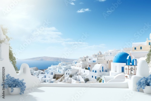 Fototapeta Naklejka Na Ścianę i Meble -  Relaxing Greece day vacation background. Panoramic beauty. Generate Ai