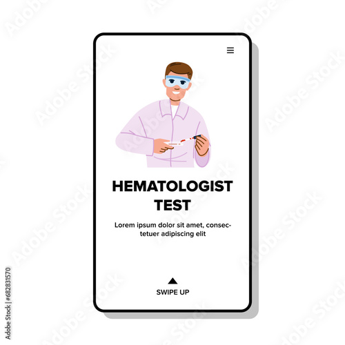research hematologist test vector. blood biology, doctor dna, health lab research hematologist test web flat cartoon illustration