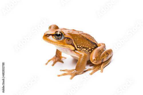 a frog sitting on a white surface with a white background