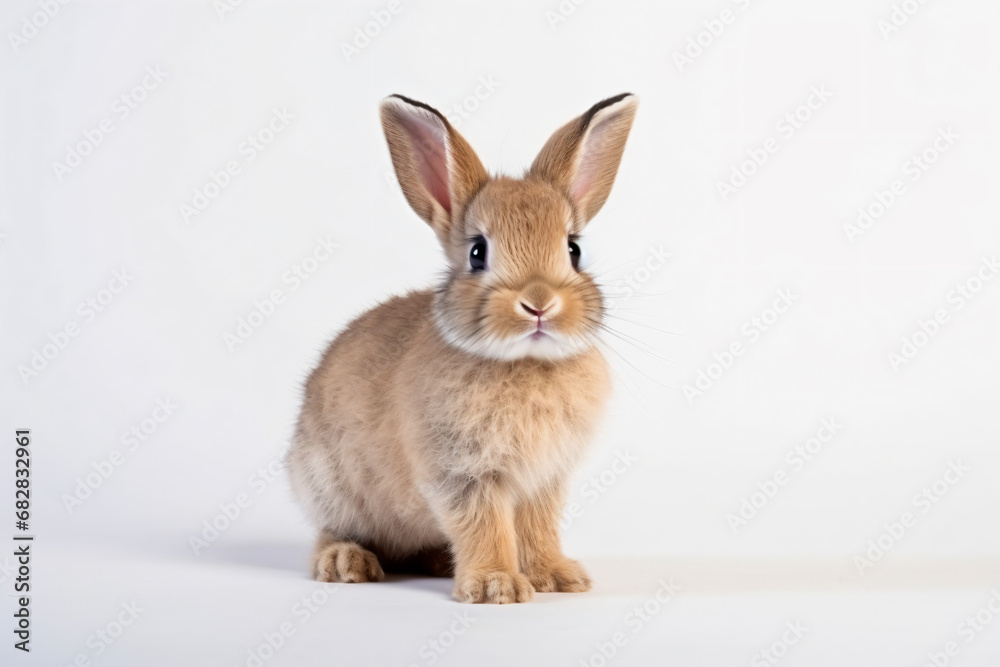 a small rabbit sitting on a white surface