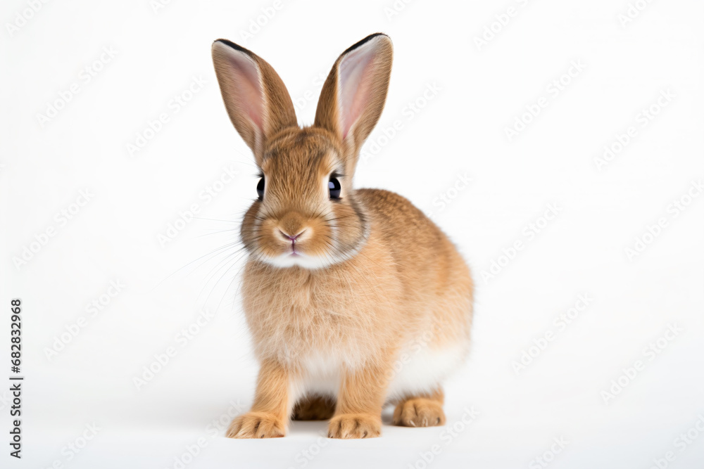 a small rabbit is standing on a white surface
