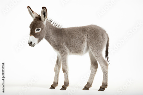 a donkey standing on a white surface