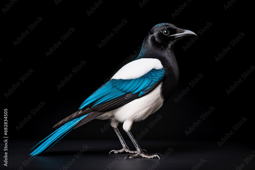 Fototapeta premium a black and white bird with blue feathers