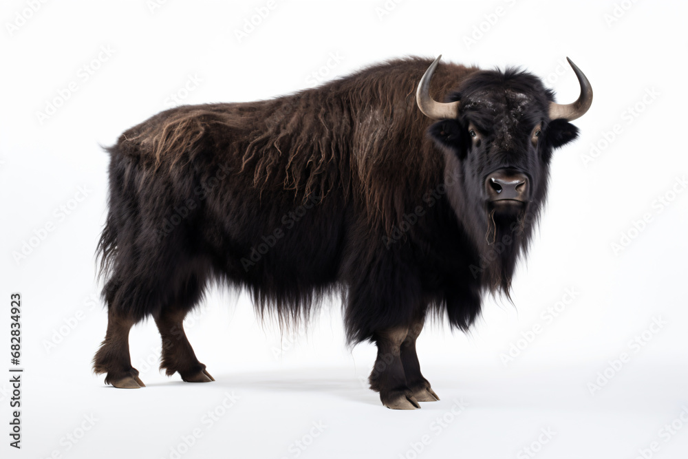 a large black animal standing on top of a white floor a large black animal standing on top of a white floor