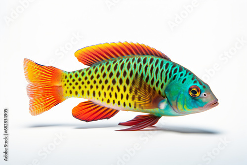 a colorful fish with a yellow and blue tail