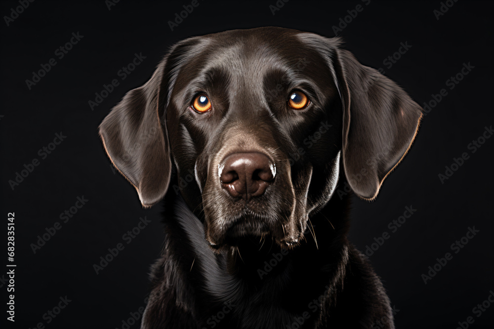 a black dog with orange eyes is looking at the camera