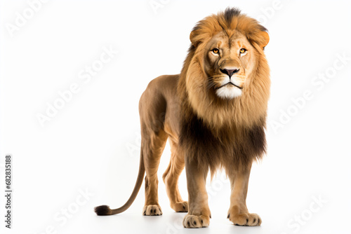 a lion standing on a white surface with a white background