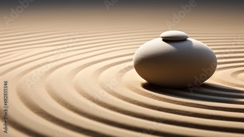 Generative AI, Zen garden with sand and stones, hypnotic simple illustration, calm relax and meditation concept 