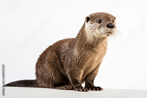 a small otter sitting on top of a white surface photo