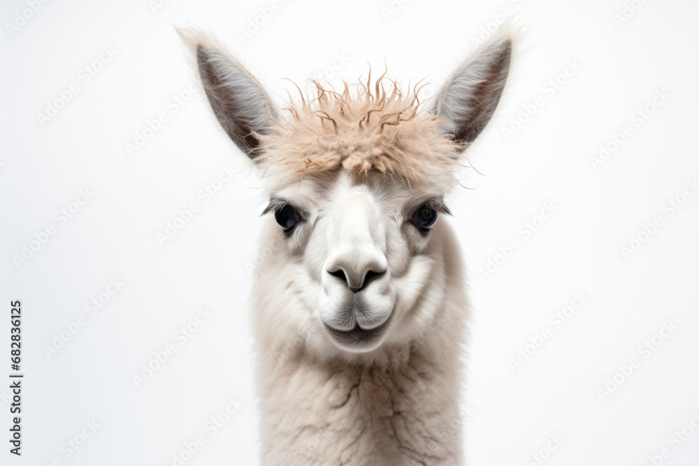 a llama with a shaggy hair on its head