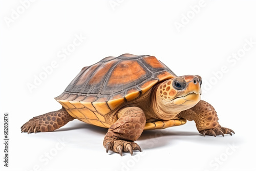 a turtle is sitting on a white surface