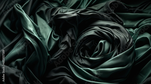Beautifully folded deep green fabric. Premium Fabric Background. Creative textile.
