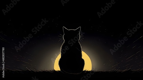 cat in the night looking at the moon