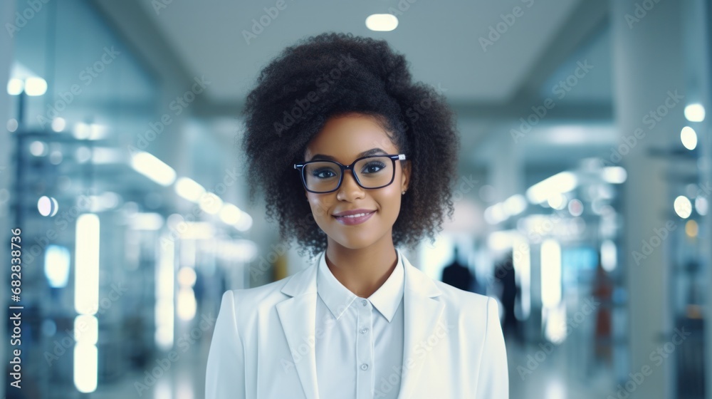 Professional African American Optometrist Assisting Young Girl to Try on Stylish Glasses Professional African American Optometrist Assisting Young Girl to Try on Stylish Glasses