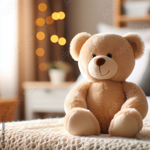 teddy bear on bed background