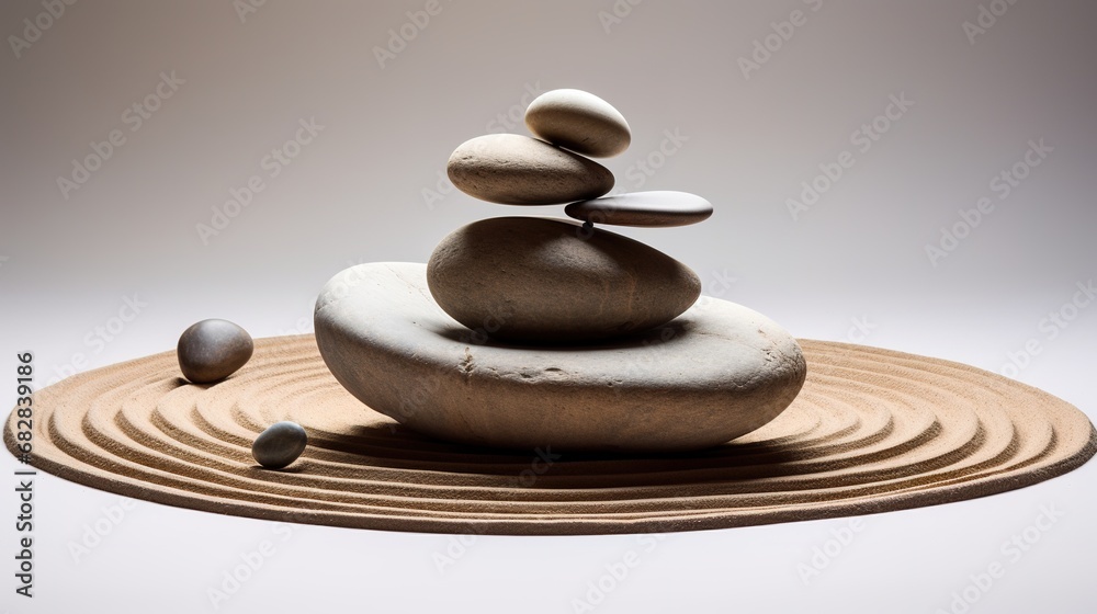 Generative AI, Zen garden with sand and stones, hypnotic simple illustration, calm relax and meditation concept..